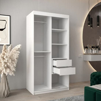 Tavira I 100cm White Mirrored Sliding Wardrobe with 2 Doors and Shelves