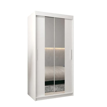 Tavira I 100cm White Mirrored Sliding Wardrobe with 2 Doors and Shelves