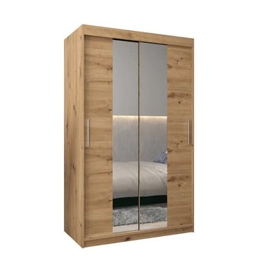 Tavira Mirrored Sliding Wardrobe - 120cm Artisan Oak with Ample Storage