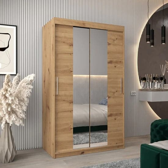 Tavira Mirrored Sliding Wardrobe - 120cm Artisan Oak with Ample Storage