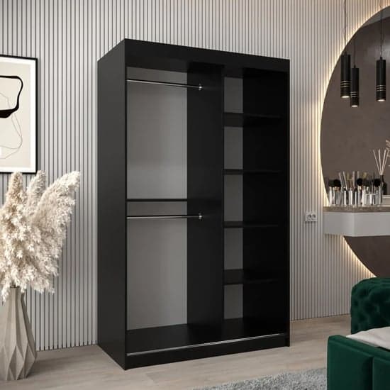 Tavira I Mirrored Wardrobe Sliding 2 Doors 120cm In Black