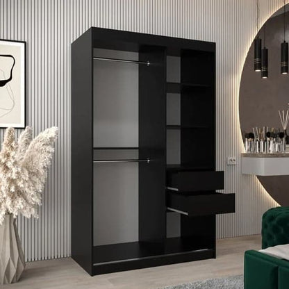 Tavira I Mirrored Wardrobe Sliding 2 Doors 120cm In Black