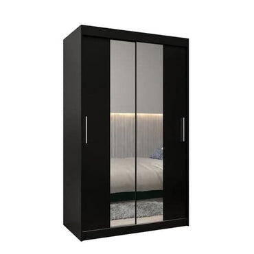 120cm Black Mirrored Sliding Wardrobe with Two Doors and Shelves