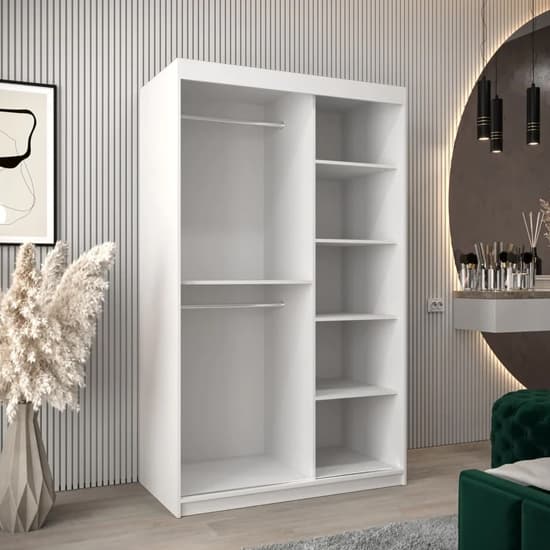 White Sliding Mirrored Wardrobe - 120cm Tavira I with Ample Storage and Contemporary Design