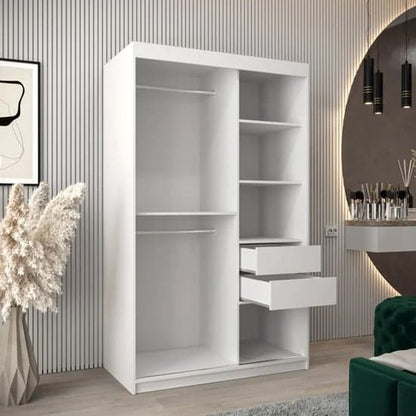 White Sliding Mirrored Wardrobe - 120cm Tavira I with Ample Storage and Contemporary Design