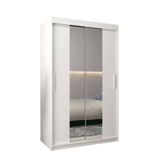 White Sliding Mirrored Wardrobe - 120cm Tavira I with Ample Storage and Contemporary Design