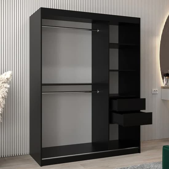 Black Mirrored Sliding Wardrobe with 2 Doors - 150cm Tavira I