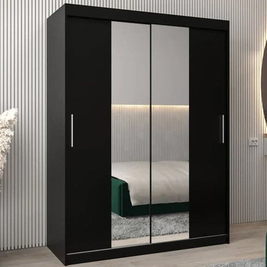 Tavira I Mirrored Wardrobe Sliding 2 Doors 150cm In Black