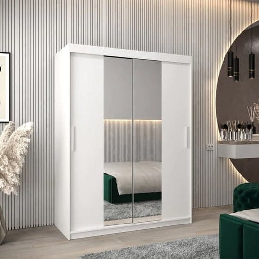 150cm White Mirrored Sliding Wardrobe with 2 Doors and Ample Storage