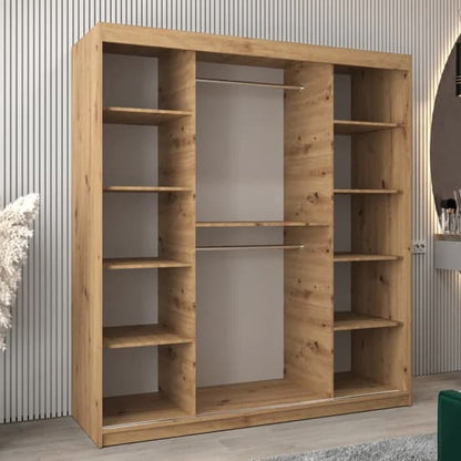 Artisan Oak 180cm Mirrored Sliding Wardrobe with 2 Doors and Shelves