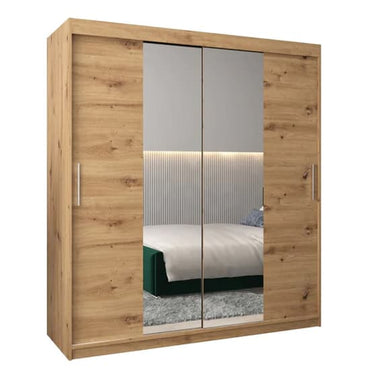 Artisan Oak 180cm Mirrored Sliding Wardrobe with 2 Doors and Shelves