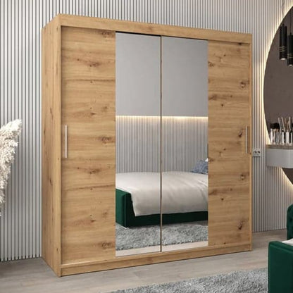 Artisan Oak 180cm Mirrored Sliding Wardrobe with 2 Doors and Shelves