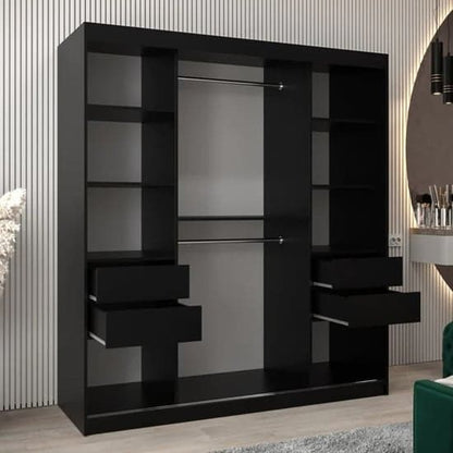 Tavira I Mirrored Wardrobe 2 Sliding Doors 180cm In Black