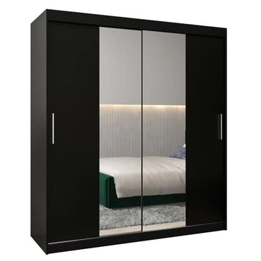 Tavira I Mirrored Wardrobe | Sliding | Black | Shelves | 2 Doors | 180cm