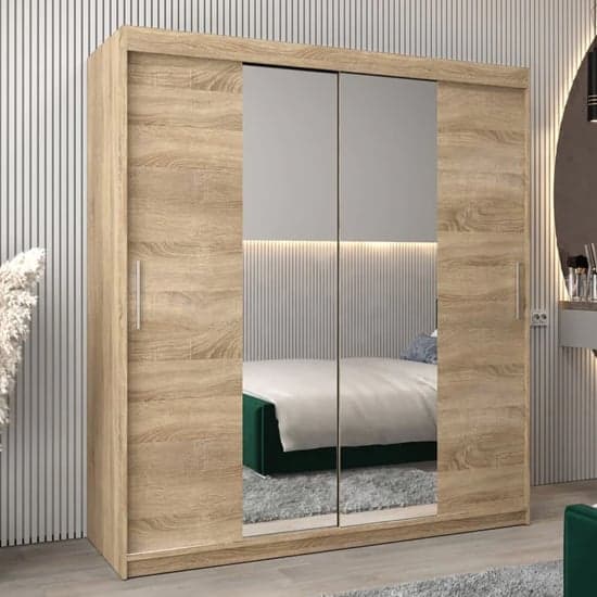 Tavira Mirrored Sliding Door Wardrobe | Sonoma Oak | Mirror | 2 Doors | 180cm