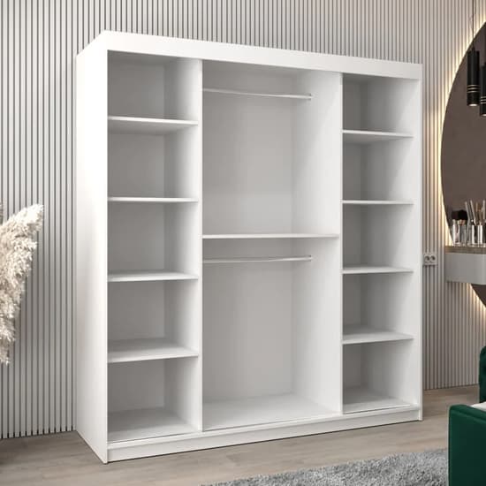 Tavira Mirrored Sliding Wardrobe | White | Mirror | 2 Doors | 180cm