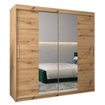 200cm Artisan Oak Mirrored Wardrobe | Sliding | Oak | Shelves | 2 Doors | 200cm