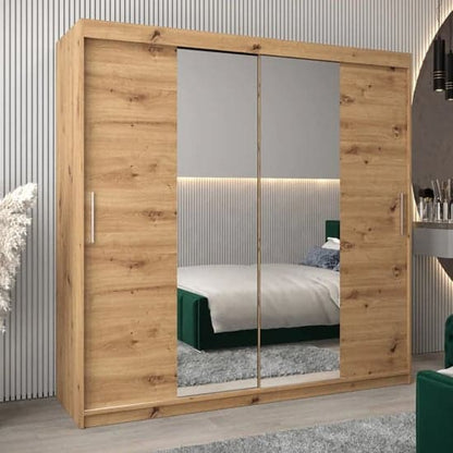 200cm Artisan Oak Mirrored Wardrobe | Sliding | Oak | Shelves | 2 Doors | 200cm