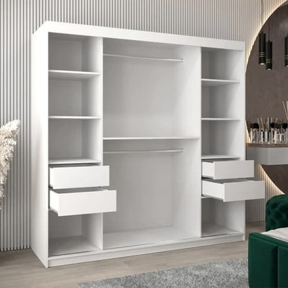 White 200cm Tavira I Mirrored Sliding Wardrobe | White | Mirror | 2 Doors | 200cm