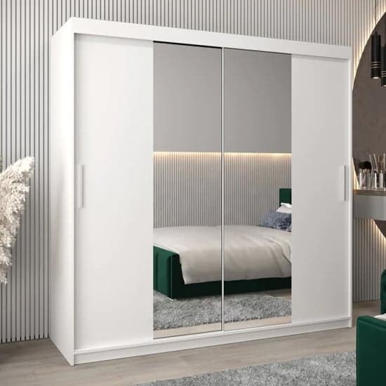 White 200cm Tavira I Mirrored Sliding Wardrobe | White | Mirror | 2 Doors | 200cm