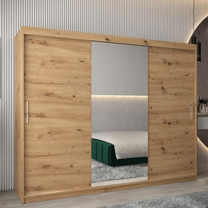 Tavira I Mirrored Wardrobe Sliding 3 Doors 250cm In Artisan Oak