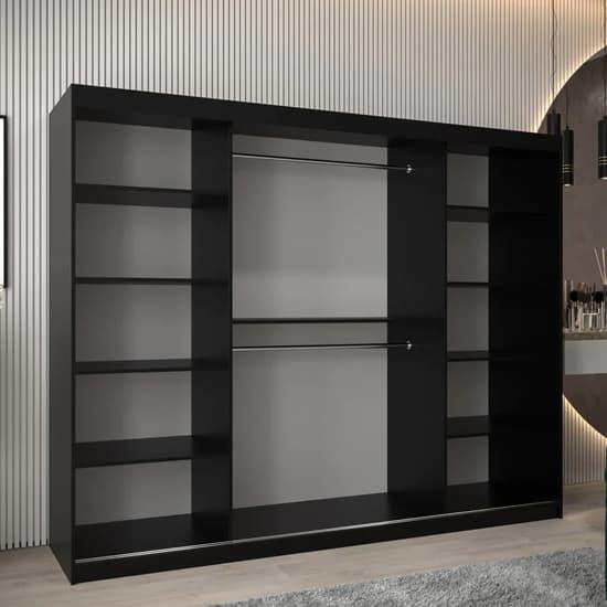 Tavira Black Sliding Wardrobe | Mirror | 3 Doors | 250cm