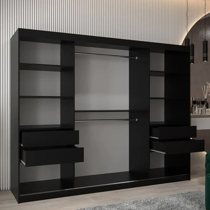 Tavira Black Sliding Wardrobe | Mirror | 3 Doors | 250cm