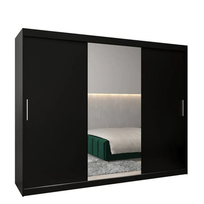 Tavira I Mirrored Wardrobe Sliding 3 Doors 250cm In Black