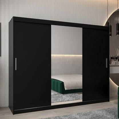 Tavira I Mirrored Wardrobe Sliding 3 Doors 250cm In Black