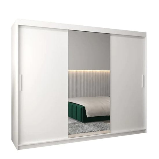 Tavira I Mirrored Wardrobe Sliding 3 Doors 250cm In White