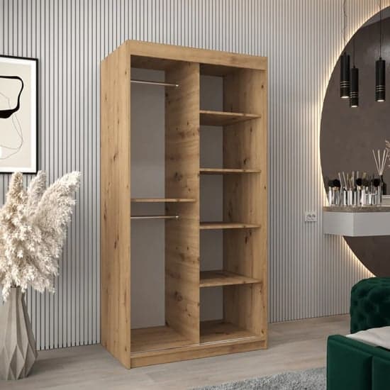 Tavira Wooden Wardrobe Sliding 2 Doors 100cm In Artisan Oak