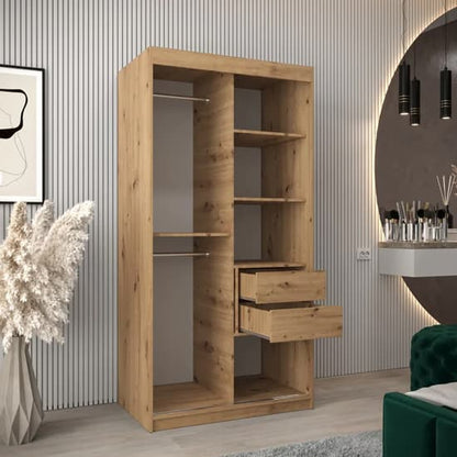 Tavira Wooden Wardrobe Sliding 2 Doors 100cm In Artisan Oak