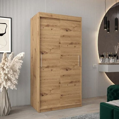 Tavira Wooden Wardrobe Sliding 2 Doors 100cm In Artisan Oak