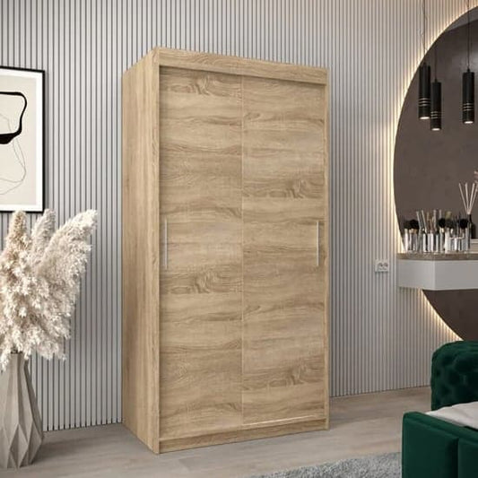 Tavira Wooden Wardrobe Sliding 2 Doors 100cm In Sonoma Oak