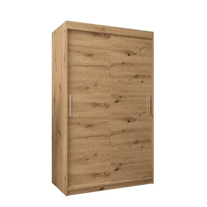 120cm Tavira Sliding Door Wooden Wardrobe in Artisan Oak with Shelves and Hanging Rails