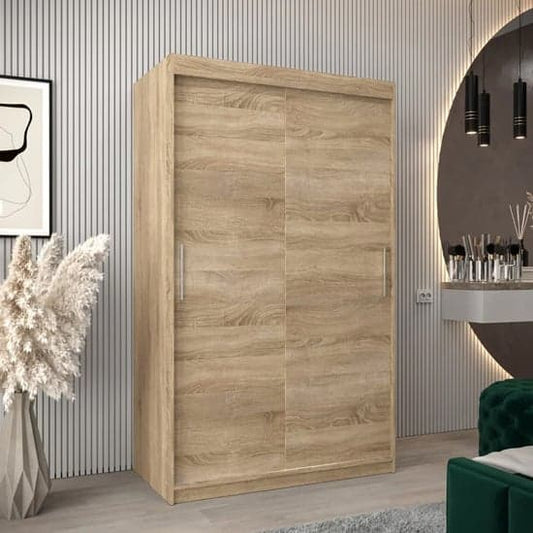 Tavira Wooden Wardrobe Sliding 2 Doors 120cm In Sonoma Oak