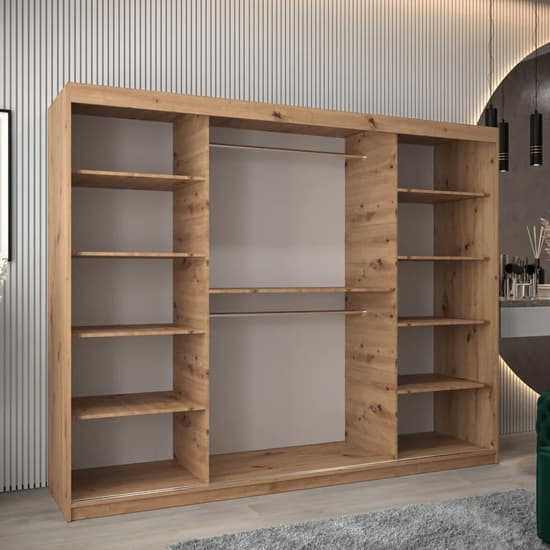 Tavira Wooden Wardrobe Sliding 3 Doors 250cm In Artisan Oak