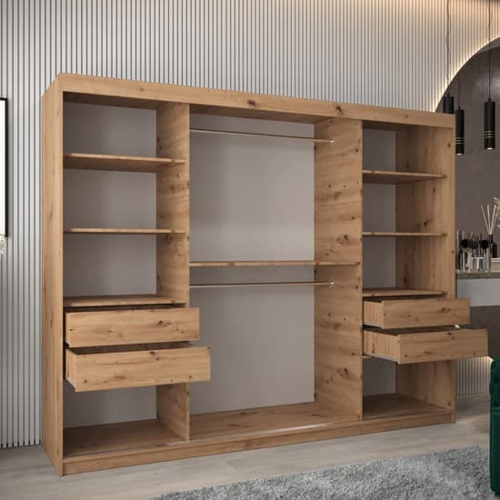 Tavira Wooden Wardrobe Sliding 3 Doors 250cm In Artisan Oak