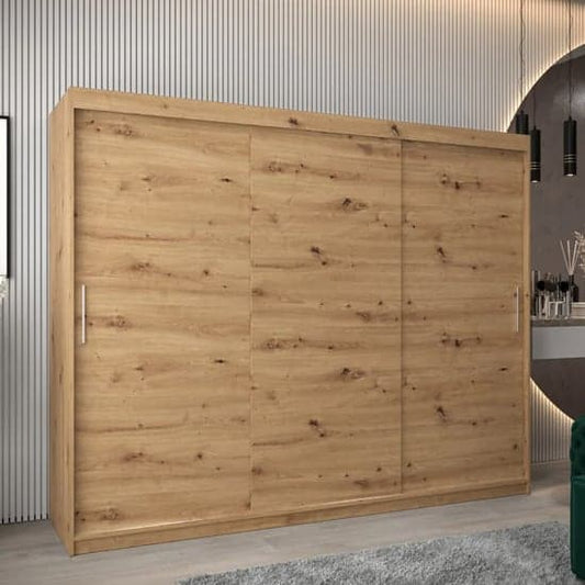 Tavira Wooden Wardrobe Sliding 3 Doors 250cm In Artisan Oak