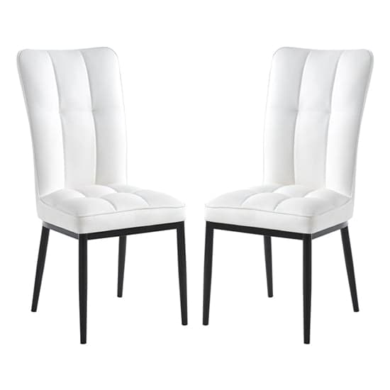 Tavira White Faux Leather Dining Chairs With Black Legs In Pair