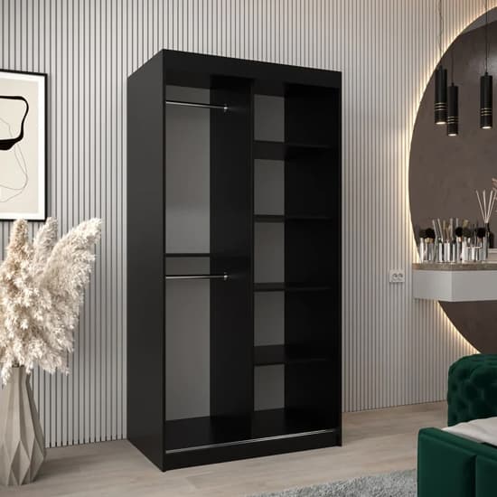 Tavira Wooden Wardrobe Sliding 2 Doors 100cm In Black