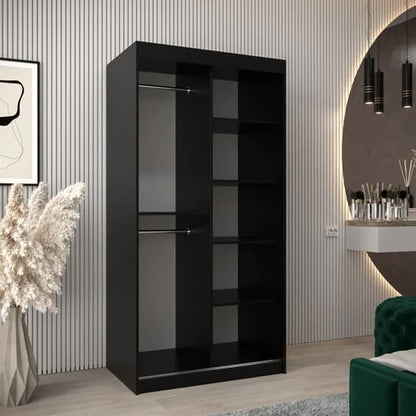 Tavira Wooden Wardrobe Sliding 2 Doors 100cm In Black