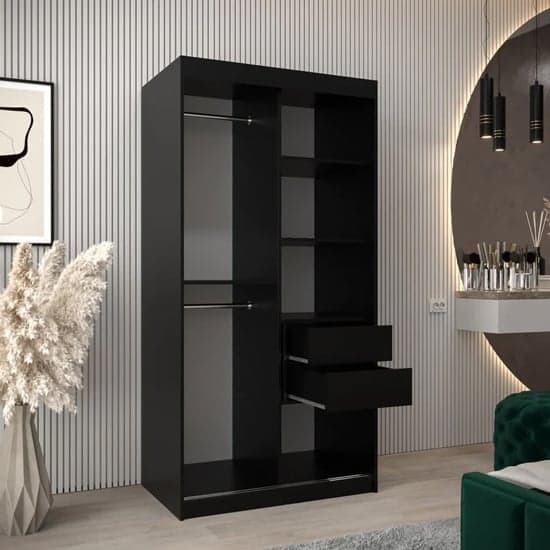 Tavira Wooden Wardrobe Sliding 2 Doors 100cm In Black