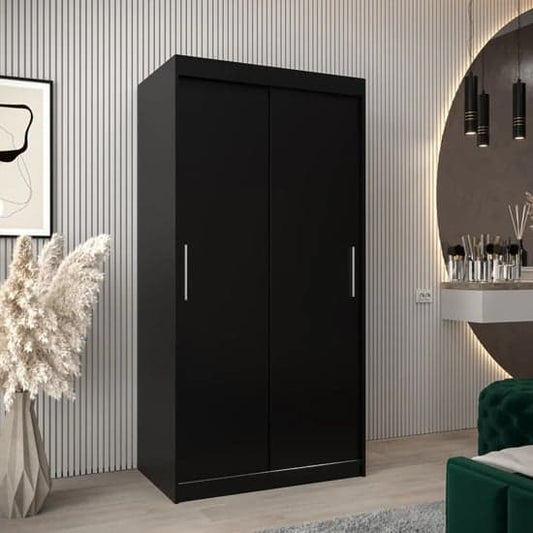 Tavira Wooden Wardrobe Sliding 2 Doors 100cm In Black