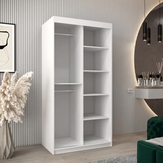 Tavira Wooden Wardrobe Sliding 2 Doors 100cm In White