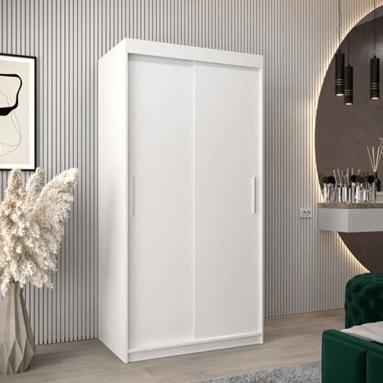 Tavira Wooden Wardrobe Sliding 2 Doors 100cm In White