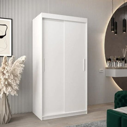 Tavira Wooden Wardrobe Sliding 2 Doors 100cm In White