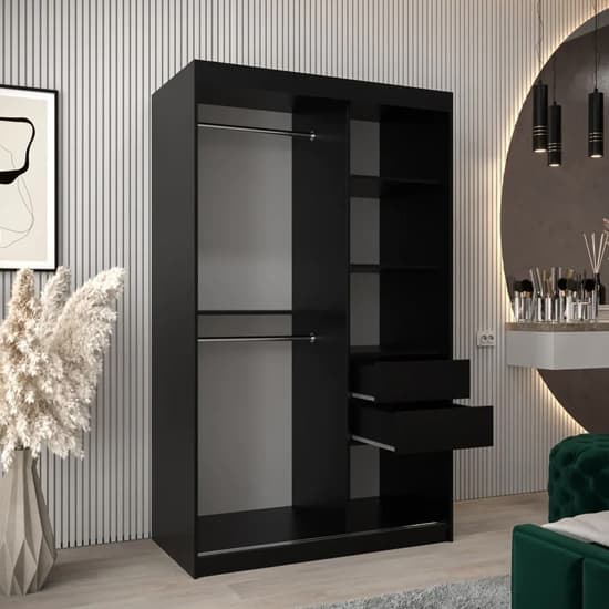 Tavira Wooden Wardrobe Sliding 2 Doors 120cm In Black