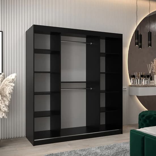 Tavira Wooden Wardrobe Sliding 2 Doors 180cm In Black