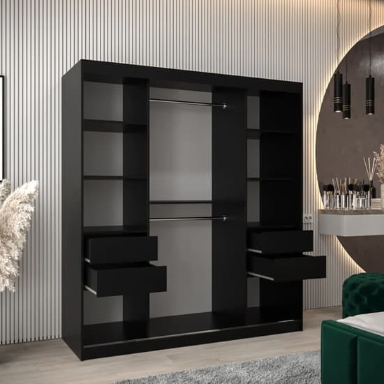 Tavira Wooden Wardrobe Sliding 2 Doors 180cm In Black